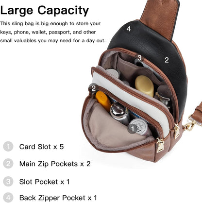 Telena Small Sling Bag for Women Leather Crossbody Fanny Packs Chest Bag for Women