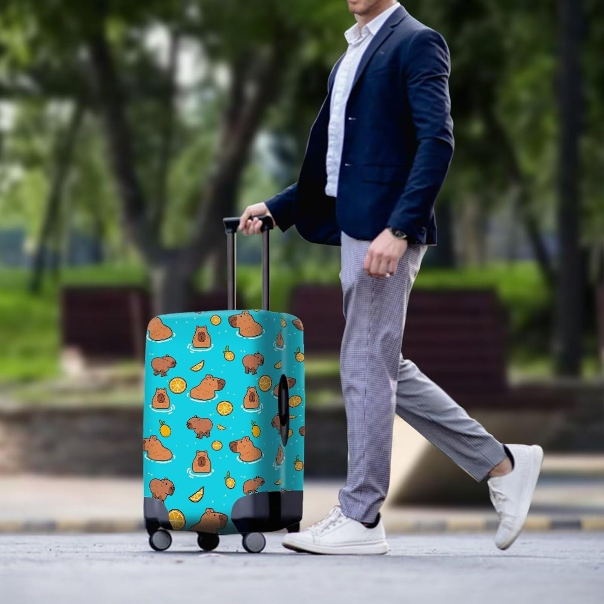 Capybara Suitcase Cover Elastic Luggage Covers for Suitcase Fit 26-29 Inch, Zip Closure Baggage Case Anti-Scratch Luggage Covers Protector Cute Cartoon Animal Baggage Cover