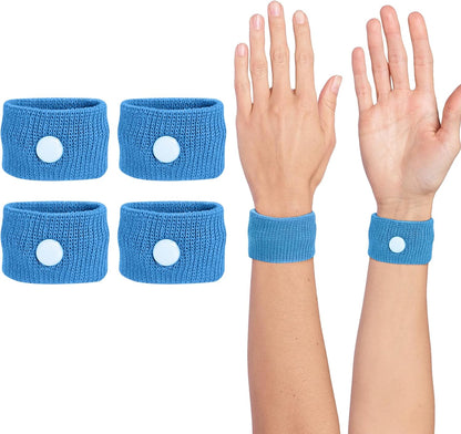 Motion Sickness Wristband, Anti-Nausea Acupressure Wrist Band for Nausea Relief, Dizziness and Vomiting from Car Sea Boat Flying Travel Sickness for Adults and Kids (Light Blue, Large, 2 Pairs)