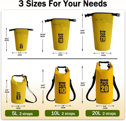 Dry Bag Waterproof Backpack 5L/10L/20L/30L Roll Top Waterproof Bag,Floating Dry bags for Kayaking,Swimming,Boating,Camping,Beach.