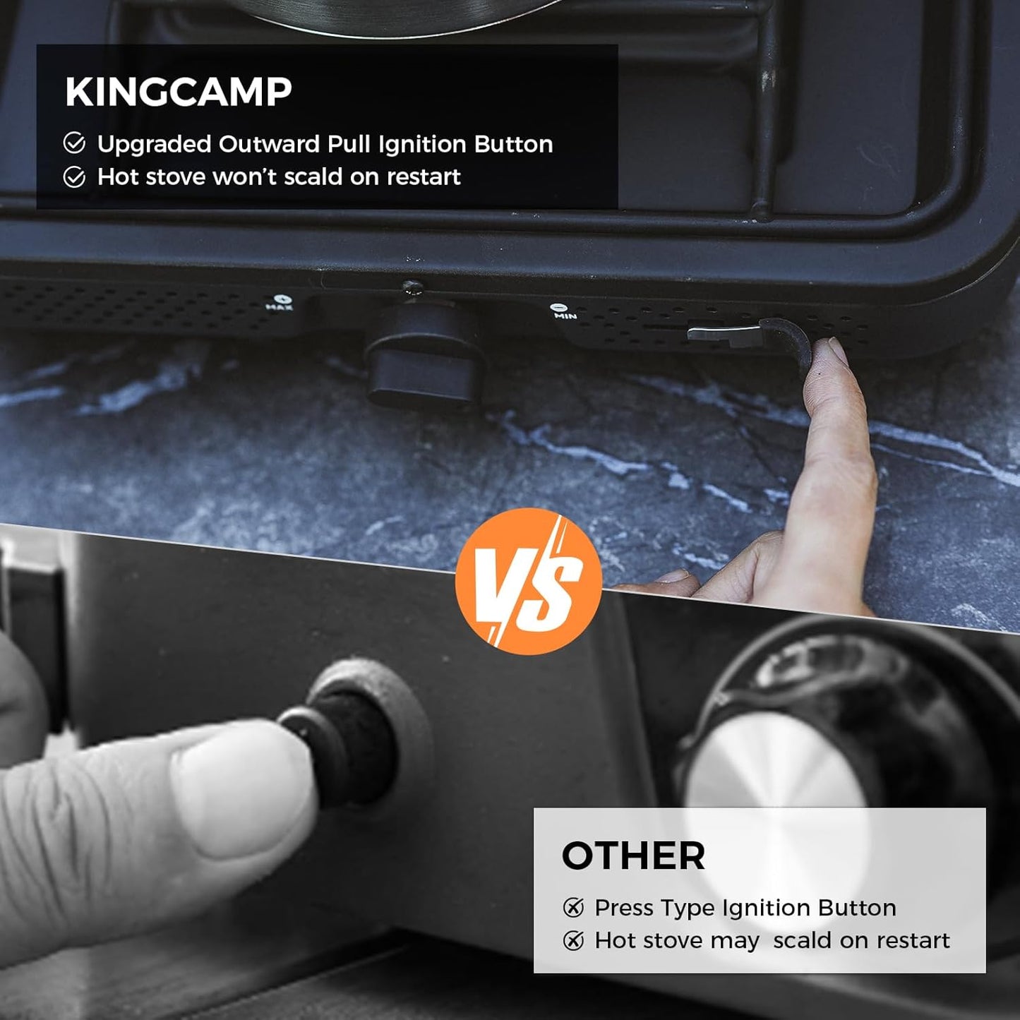 KingCamp 2 Burner Camping Stove，Portable Folding Stove with 20000 BTU，Backpacking Camp Stove for Outdoor Cooking，2 Adjustable Burners & Piezo Ignition for BBQ Hiking Backpacking Camping