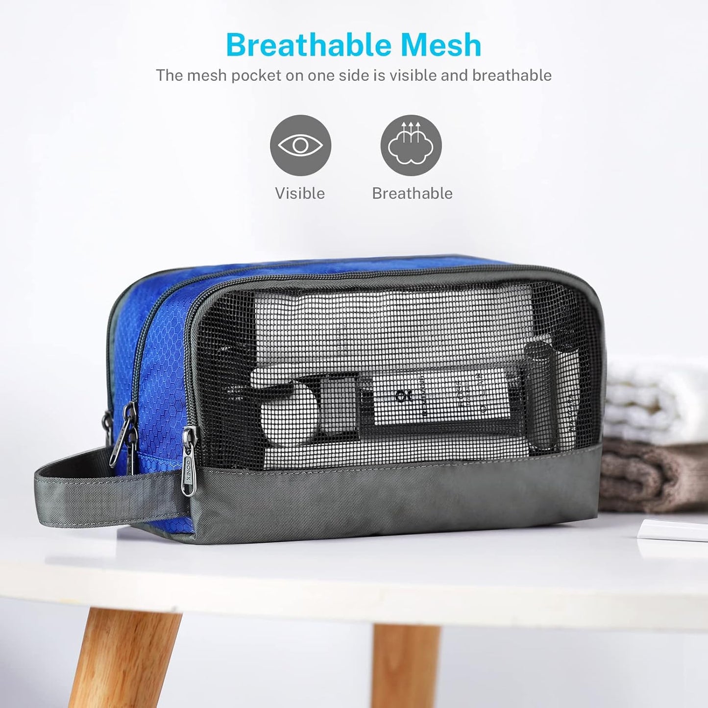 Gonex Travel Toiletry Bag Nylon, Dopp Kit Shaving Bag Toiletry Organizer Blue