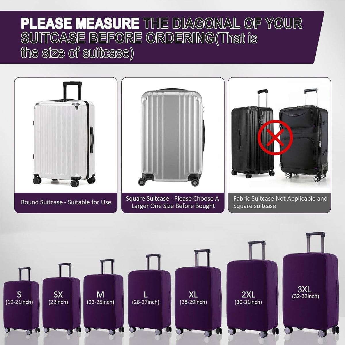 Travel Luggage Cover Suitcase Protector Scratch-Resistant Fit 19-31 Inch Suitcase, Not Included Suitcase (Purple, SX(22-23 inch))