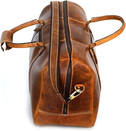 KomalC Leather Duffel Bags for Men and Women Full Grain Leather Travel Overnight Weekend Leather Bags Sports Gym Duffel for Men (Tan, 20 Inch)