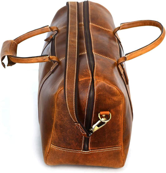KomalC Leather Duffel Bags for Men and Women Full Grain Leather Travel Overnight Weekend Leather Bags Sports Gym Duffel for Men (Tan, 20 Inch)
