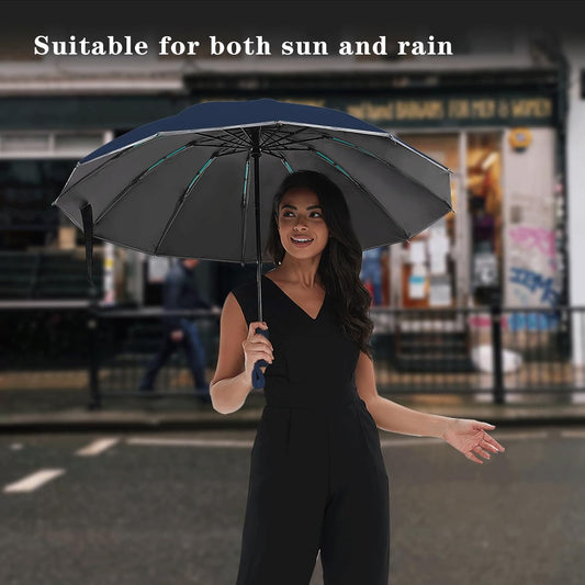 Large Double-Ribs Umbrella Automatic Folding Umbrella for Women Men, Travel, UPF 50+ UV Protection