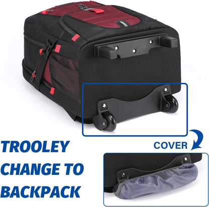 LOVEVOOK Rolling Laptop Backpack with Wheels, Waterproof Travel Carry On Business Backpack for Men, Fits 17 inch (17 inch, Red)