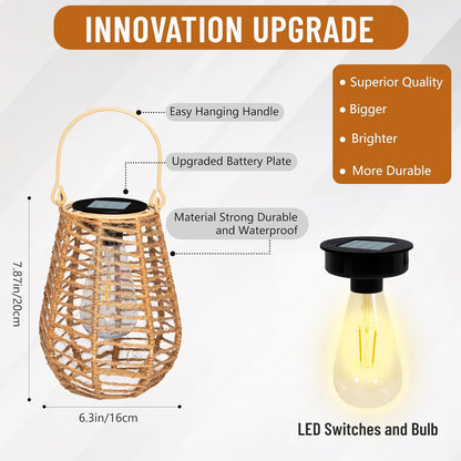 HPC Decor 2 PK Solar Lanterns - Outdoor Waterproof, Hemp Rope Solar Lights,Hanging Solar Lanterns Outdoor,Solar Lamp Lights,Decoration for Garden, Patio, Porch, Trees, Pathway,Outside.