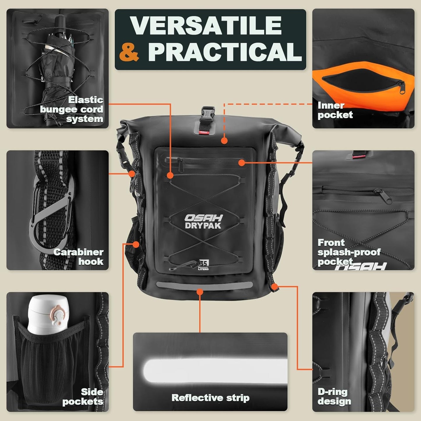 Waterproof Backpack Dry Bag 35L/55L/85L– Heavy Duty Roll-Top Hiking Backpack for Travel, Kayaking, Boating, Camping, Rafting and Fishing