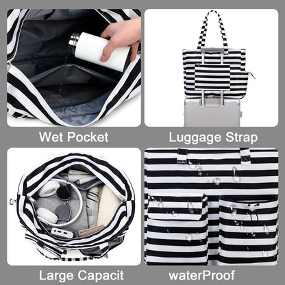 LEDAOU Large Beach Tote Bag Women Waterproof Sandproof Zipper Beach Tote Bag for Pool Gym Grocery Travel with Wet Pocket