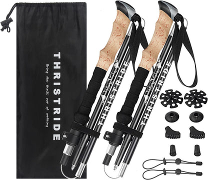 Trekking Poles Aviation Grade Aluminum Alloy-Strong Lightweight Collapsible Walking Sticks for Hiking Poles for Women, Men,Seniors in The 4 Season,All-Terrain,2pc Per Set