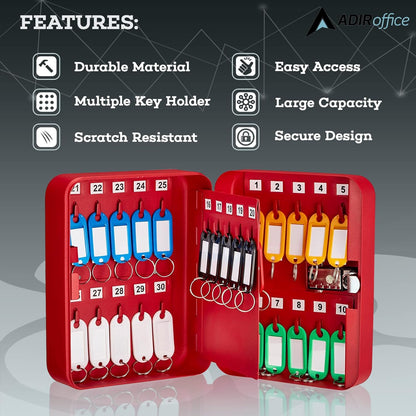 AdirOffice Steel Combination Lock Keys Cabinet Security Storage Box Organizer Holder Locked Key Box Wall Mount 30 Slots