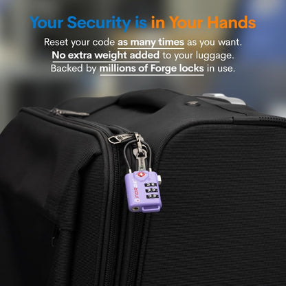 Forge TSA Approved Luggage Locks, Re-settable Combination with Alloy Body, Purple 4 Locks.