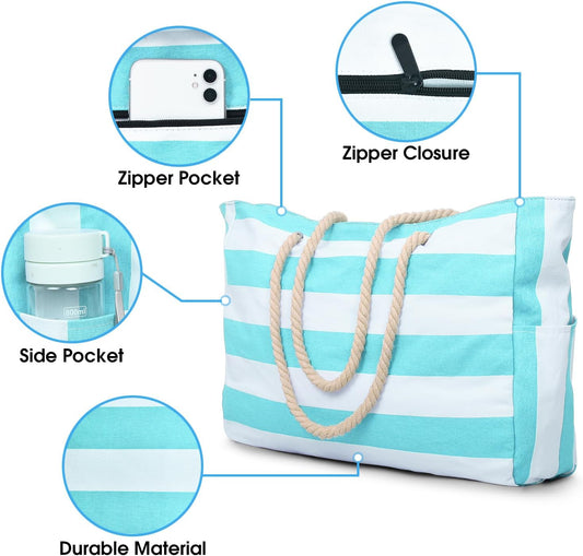 Becokan Beach Bag Large Beach Tote Bag for Women Waterproof Sandproof Swim Pool Bag With Zipper