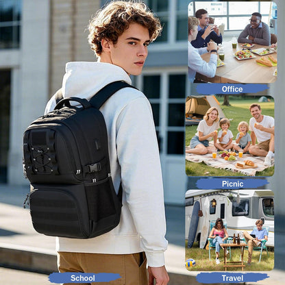 Laptop Lunch Backpack for Men - 40L Large Capacity Work Backpack with Lunch Compartment and USB Post, RFID Insulated Cooler Backpack for Work, Travel, Picnic, Black