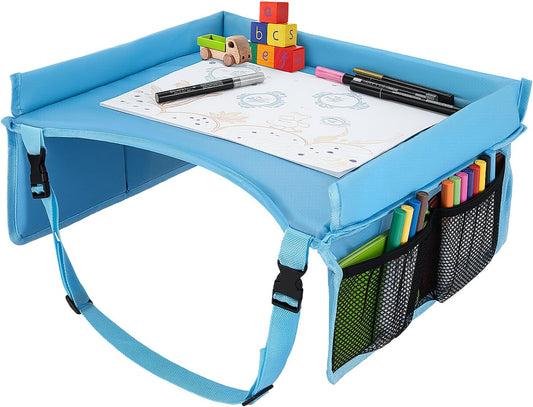 Children Auto Lap Pad - Travel Tray Tablet Holder，Car Seat Lap Tray for Toddlers, Kids，Use on Airplanes, Road Trips, Lap Desk，Tablet Holder and Carry Bag (Blue)