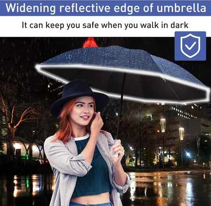 Bodyguard Inverted Umbrella - Large Windproof for Rain & Sun, Compact Reverse With Reflective Stripe, Teflon-Coated for Women Men, Travel Folding With Cover Bag