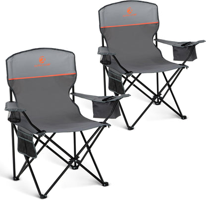 ALPHA CAMP Camping Chair 2 Pack Portable Chair with 3-Can Cooler Folding Chair with Side Pocket and Cup Holder, Collapsible for Camping, Tailgates, Beach, Fishing and Sports,2PC
