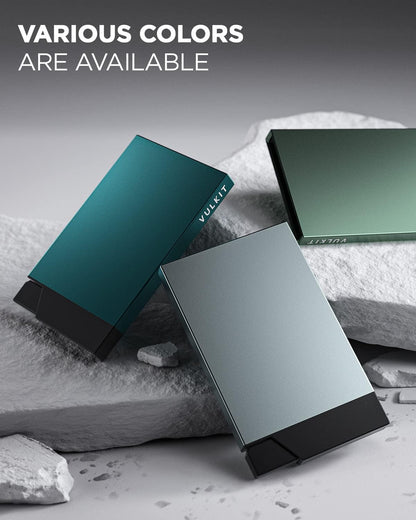 VULKIT Pop up Card Holder Minimalist Credit Card Holder RFID Blocking Slim Metal Card Case for Men or Women(Midnight Green)