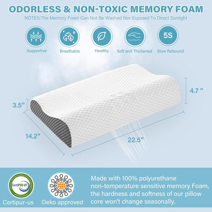 Memory Foam Cooling Bed Pillows for Sleeping, Ergonomic Cervical Pillow for Neck and Shoulder Pain Relief, Adjustable Cold Pillow,with Pillowcase（Grey）