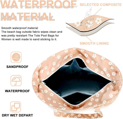 Waterproof Beach Tote Pool Bags for Women Ladies Extra Large Gym Tote Carry On Bag With Wet Compartment for Weekender Travel