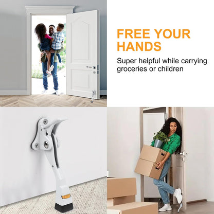 2 Packs Heavy Duty Kickdown Door Stopper, One Touch Adjustable Kickdown Door Stop for Heavy Doors, 4 in Metal Door Kickstand with Rubber Tip & Wall Protectors for Wide Doors- White