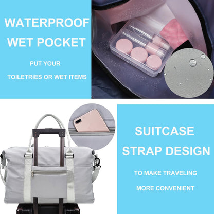 Travel Duffle Bag, Waterproof Sport Tote Gym Bag for Women Men, Overnight Weekender Carry On Bag with Wet Pocket