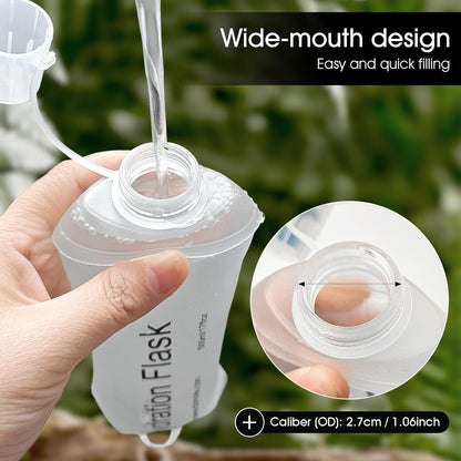 GYGYL Soft Flask, TPU Collapsible Soft Water Bottle for Hydration Pack, Running Vest, Leak-Proof Folding Water Bottle for Hiking Cycling Climbing Jogging-500ml White