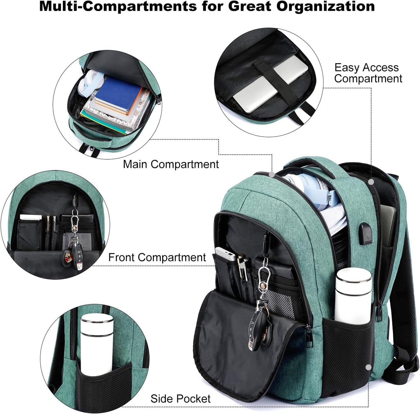 BIKROD Backpack for Girls Women, School Backpack for Teen Boys, Lightweight Casual High School Bookbag, Daily-use Travel Laptop Backpack with USB Charging Port Fits 15.6 Inch Notebook