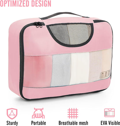 Veken 8 Set Packing Cubes for Travel Essentials, Pink Suitcase Organizer Bags in 4 Sizes, Carry-On Luggage Accessories with Large Laundry & Hanging Toiletry Bag, Must-Have for Airplane, Road Trip