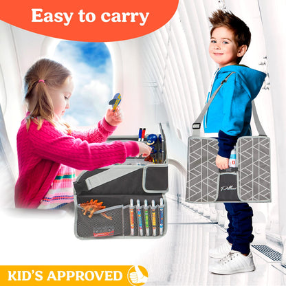 PILLANI Kids Travel Tray for Car - Car Seat Tray for Kids, Roadtrip Essentials, Carseat Table Tray for Kids Road Trip Activities - Toddler Lap Desk Organizer for Airplane