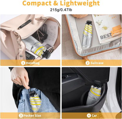 Mini Travel Umbrella - UPF 50+ Sun Protection Compact Manual Open Small Sun Umbrella