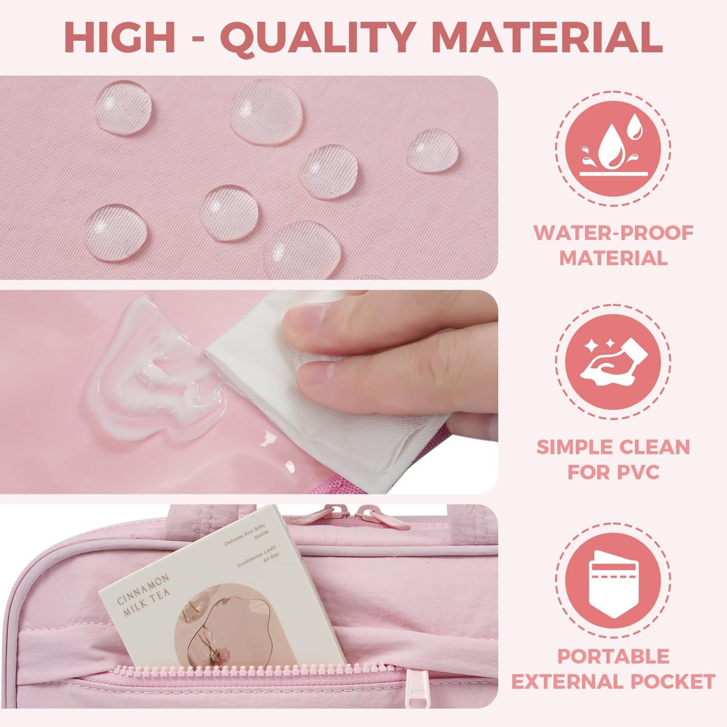 Toiletry Bag For women,Portable Hanging Organizer,4 Leakproof Compartment for full-sized Conditioner, Brushes Set, Makeup Accessories,Visible and easy to access.M-pink