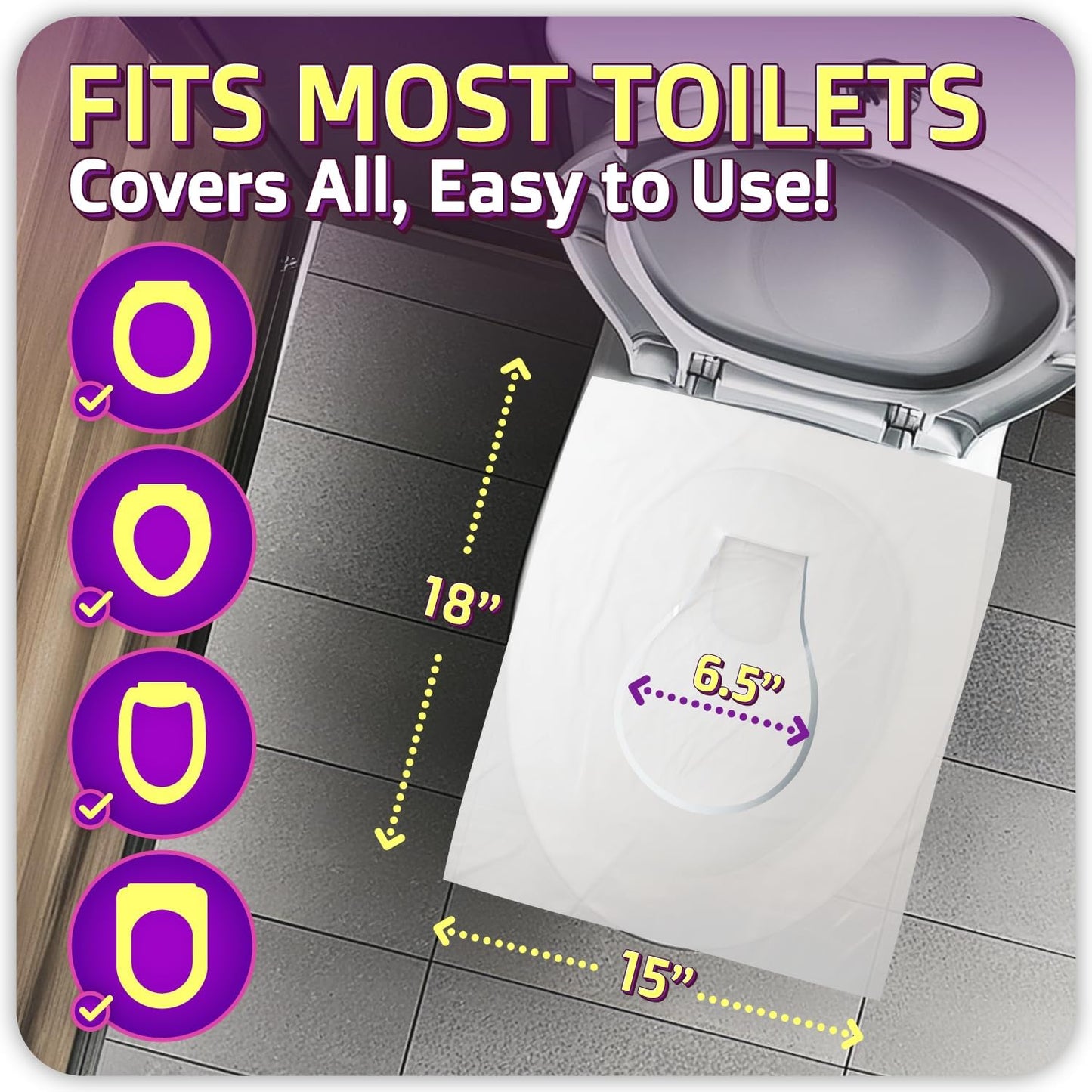 50 Pcs Disposable Toilet Seat Cover - Biodegradable and Flushable Toilet Seat Liners for Public Toilets | Compact One Size Fits All Travel Essentials Toiletries Covers | FIFCO