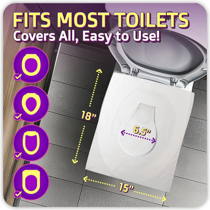 50 Pcs Disposable Toilet Seat Cover - Biodegradable and Flushable Toilet Seat Liners for Public Toilets | Compact One Size Fits All Travel Essentials Toiletries Covers | FIFCO