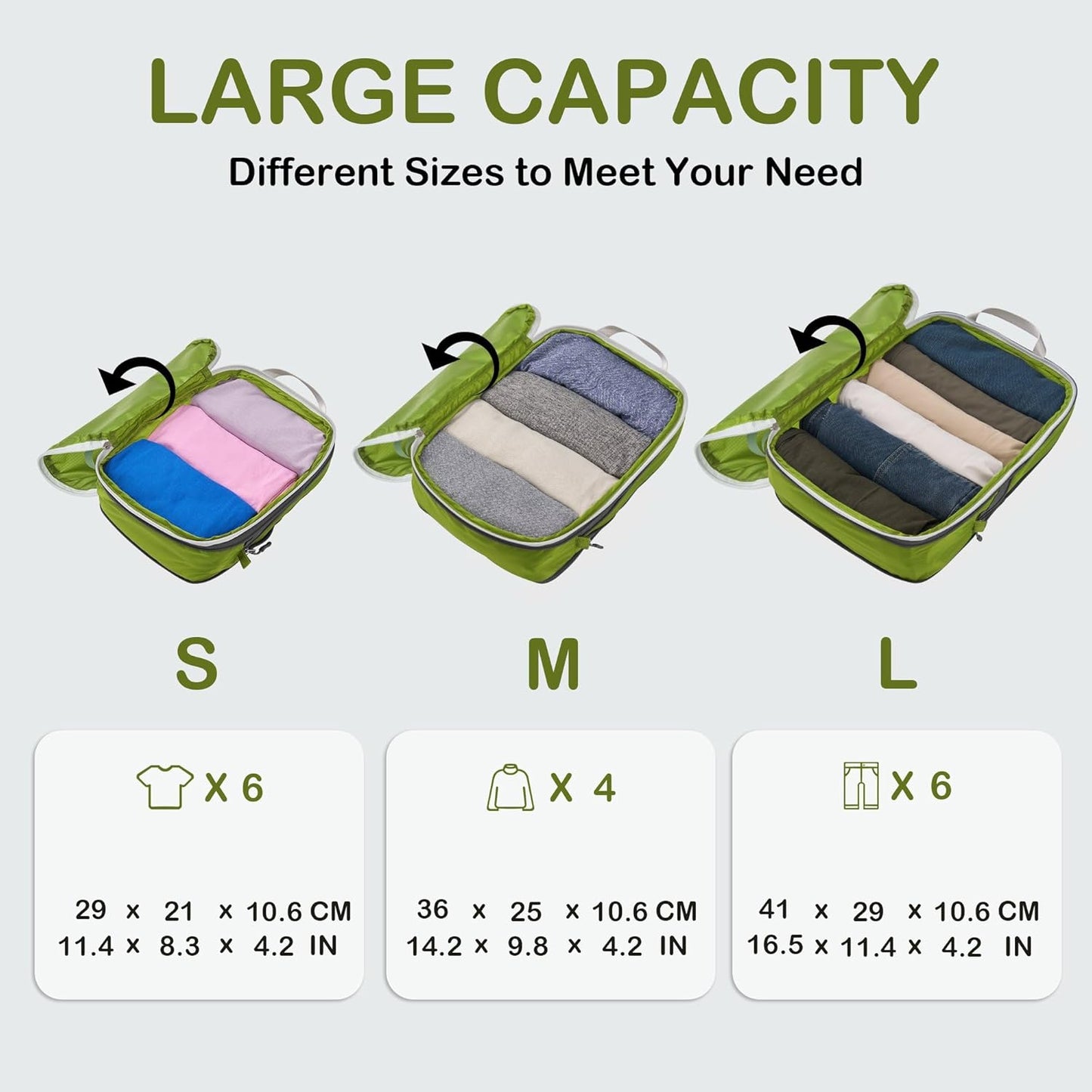 Cipway Compression Packing Cubes, Ultralight Luggage Organizer Bags, Travel Essentials for Carry on Suitcase (3 Piece,Green)
