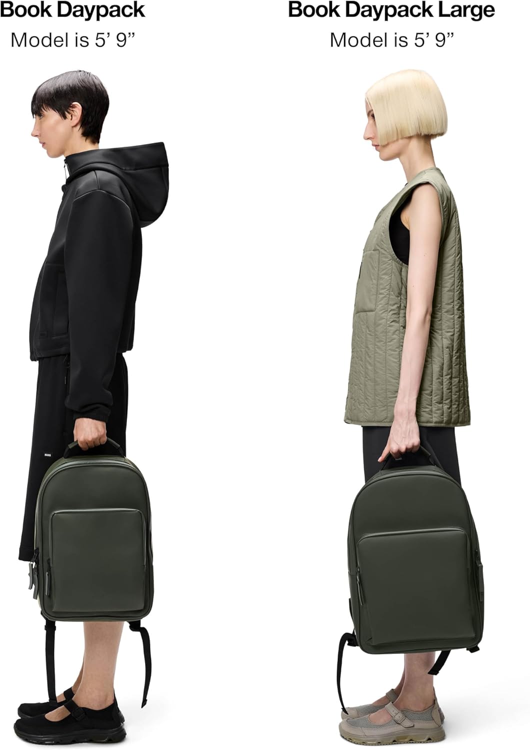 RAINS Large Book Daypack, Backpack, Laptop Bag, Waterproof, 2 Year Warranty, Green