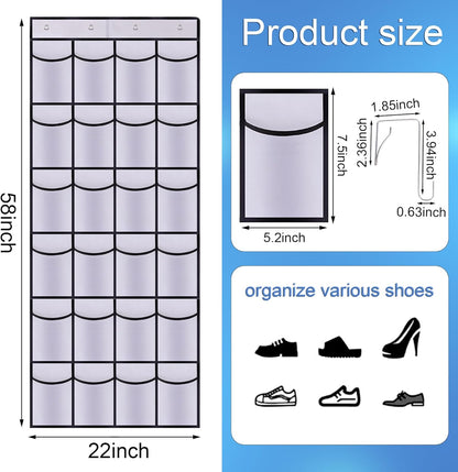 Over the Door Shoe Organizer, 24 Large Breathable Mesh Pockets, Hanging Storage Holder, Hanging Shoe Organizer(White)
