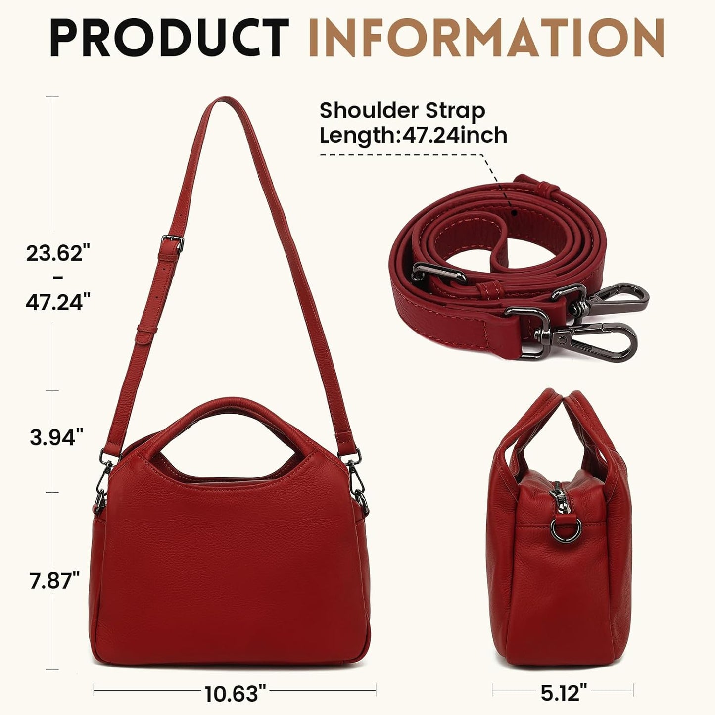 KOGTLA Genuine Leather Purses for Women, Crossbody Shoulder Bags with Top-Handle, Tote Satchel Handbags