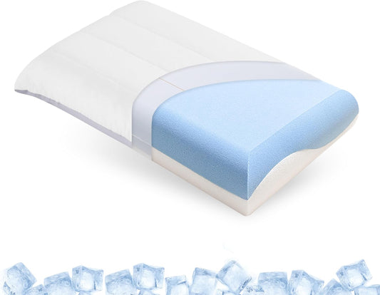 EGOHOME Cooling Memory Foam Pillow for Sleeping, Neck Pillow for Side, Back, Stomach Sleepers, Bed Pillow for Neck Pain Relief, Two-Sided Washable Reversible Cover, Standard Size (1 Pack, 5'')