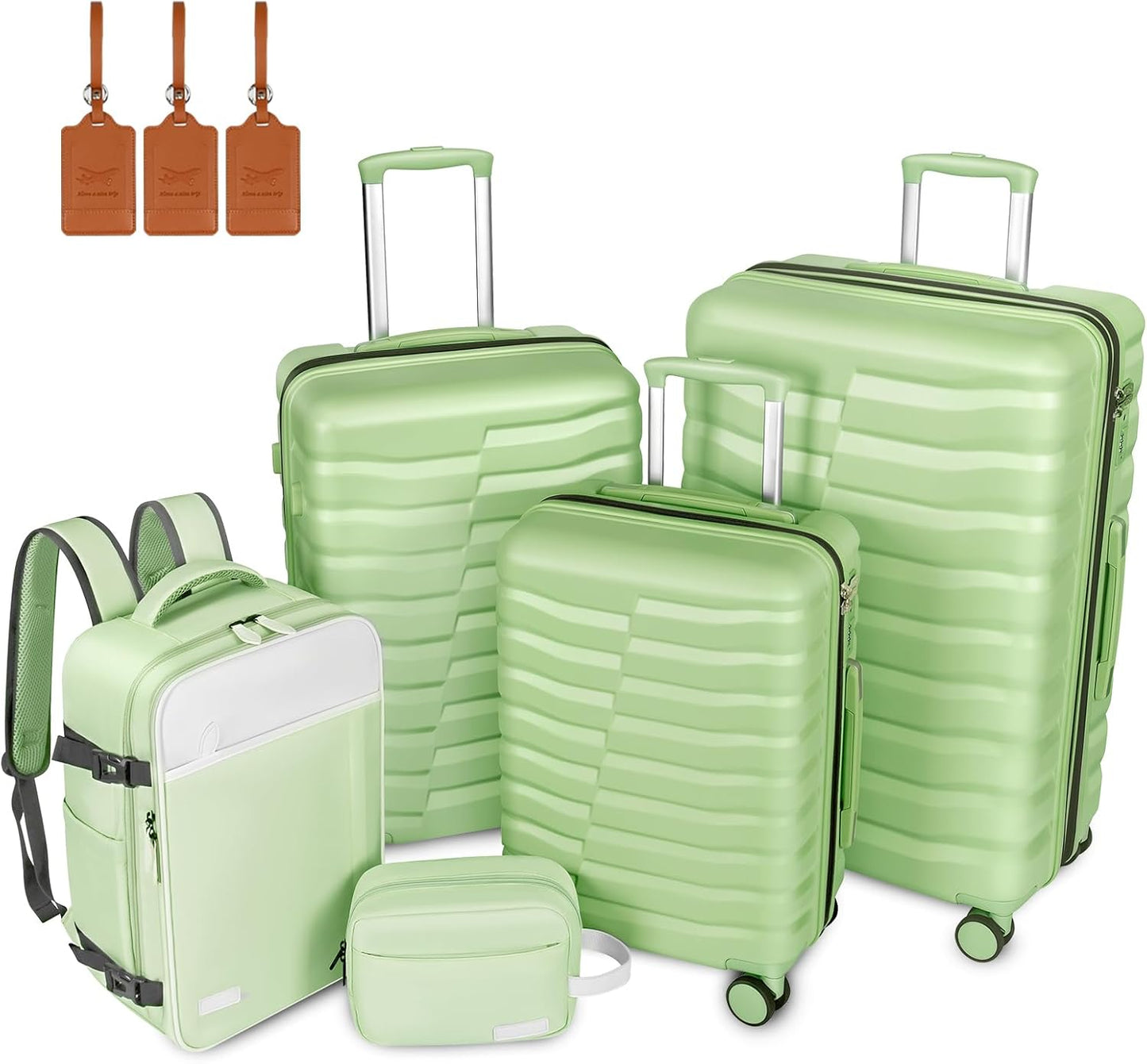 5-Piece Lightweight Luggage with Backpack Sets, ABS+PC Hard Shell Suitcase with TSA Lock & YKK Zipper (Avocado Green, 20in/24in/28in/BP/TB)