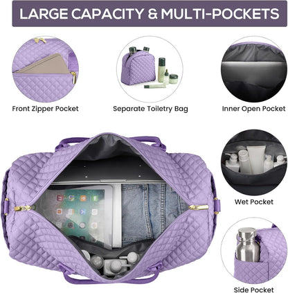 Travel Bag Weekender Bags for Women - Carry on Overnight Bag with Shoe Compartment Duffle Bag with Laptop Pocket Light Purple