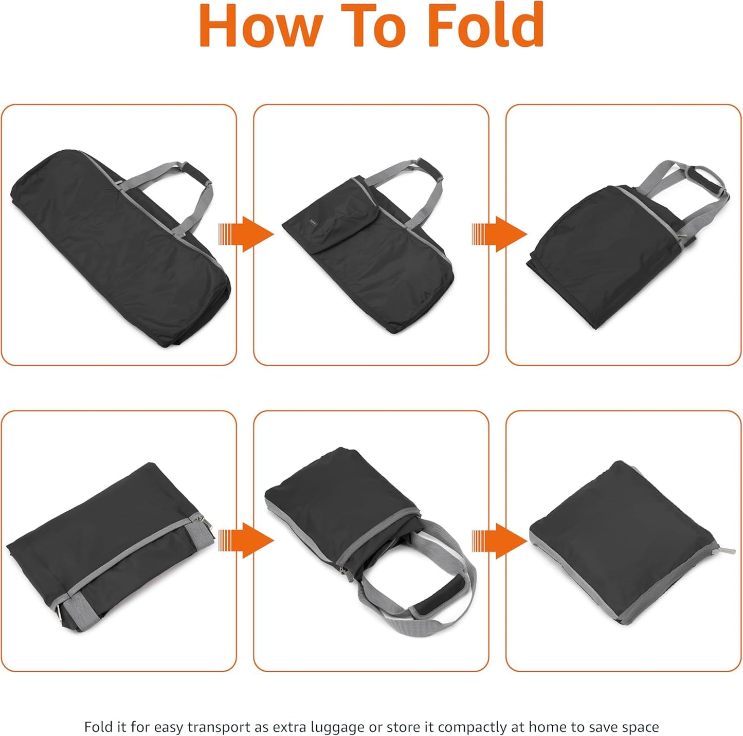 Amazon Basics 32.4" Extra Large Foldable Duffle Bag for Travel & Storage, with Exterior/Interior Zippered Pockets, Lightweight/Durable Nylon Material, 50-LBS Capacity, 9254 Cubic Inch (150L), Black