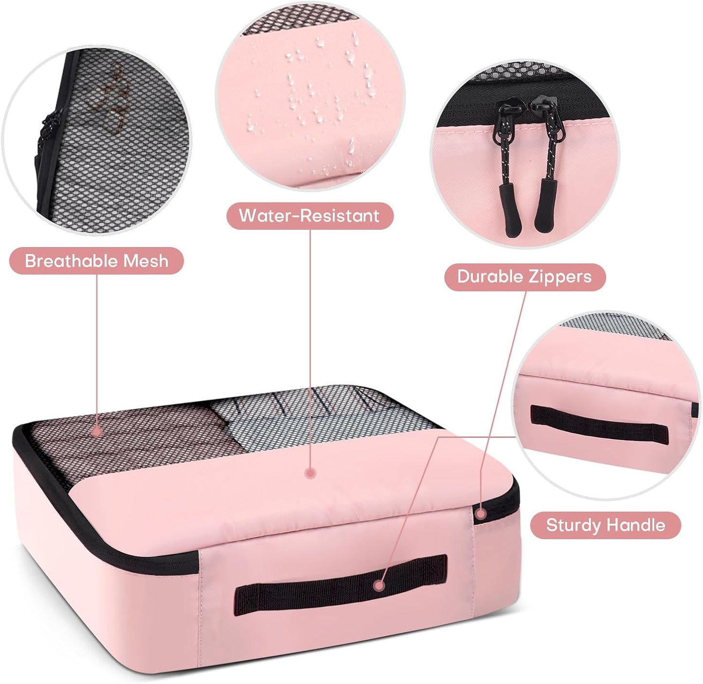 8 PCS Compression Packing Cubes for Travel Women, Compression Bags Organizer for Luggage Space Saving Travel Essentials and Carry on, Luggage Organizer Bags for Suitcase - Pink