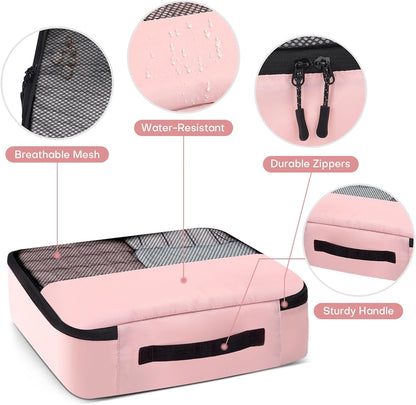 8 PCS Compression Packing Cubes for Travel Women, Compression Bags Organizer for Luggage Space Saving Travel Essentials and Carry on, Luggage Organizer Bags for Suitcase - Pink