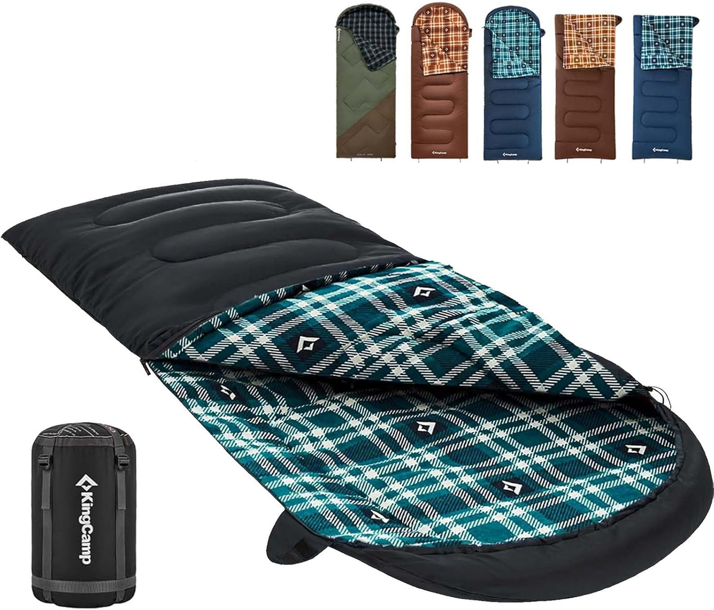 KingCamp Sleeping Bag for Adults, Cold Weather & Warm XL Big and Tall Flannel Sleeping Bags with Compression Sack Portable Waterproof Essentials Gear Accessories for Outdoor Camping