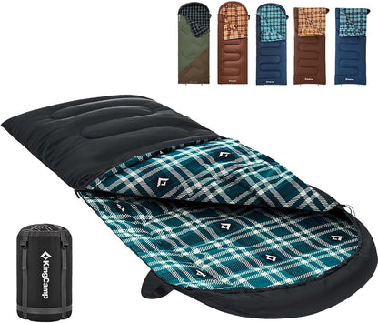 KingCamp Sleeping Bag for Adults, Cold Weather & Warm XL Big and Tall Flannel Sleeping Bags with Compression Sack Portable Waterproof Essentials Gear Accessories for Outdoor Camping