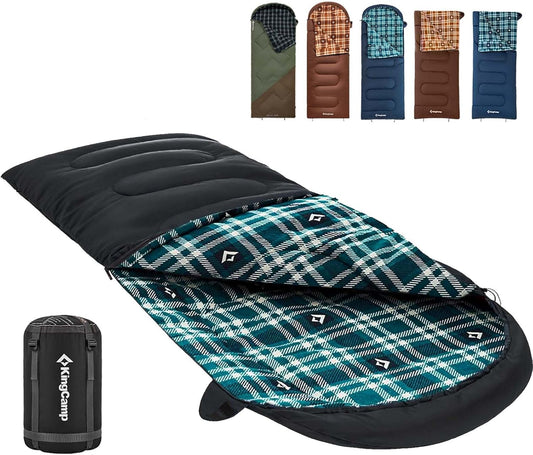 KingCamp Sleeping Bag for Adults, Cold Weather & Warm XL Big and Tall Flannel Sleeping Bags with Compression Sack Portable Waterproof Essentials Gear Accessories for Outdoor Camping