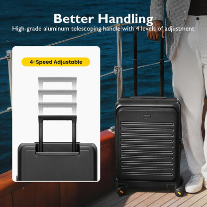 LEVEL8 Top Opening Carry on Luggage Expandable, Large Suitcases with Wheels Airline Approved, Hardside Luggage with Spinner Wheel for Men Women, 20 Inch, Black