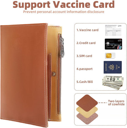 Genuine Leather Travel Passport Wallet, Slim RFID Blocking Holder for Secure Travel and Document Organization (Brown)